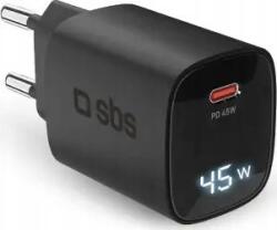 SBS SBS USB-C LCD Hálózati Gyorstöltő Adapter 45W - Fekete (TETRGANLCD1C45K) (TETRGANLCD1C45K)