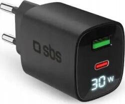 SBS SBS PD USB-C/ USB-A LCD Hálózati Gyorstöltő Adapter 30W - Fekete (TETRGANLCD1USB1C30K) (TETRGANLCD1USB1C30K)