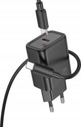 hoco. N62 Hálózati Töltő Type-C Aljzat 30w, Pd Gyorstöltő 3.0 + Lightning Kábel, Fekete ( )