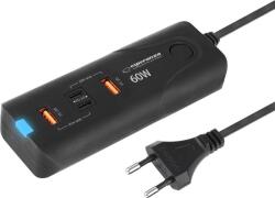 Esperanza Quick Power Charger 2xUSB-A / 2xUSB-C Hálózati Gyorstöltő Adapter 60W - Fekete (EZC109) (EZC109)