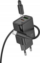 hoco. N61 Hálózati Töltő Usb+type-C Aljzat 20w, Pd Gyorstöltő 3.0 + Lightning Kábel, Fekete ( )