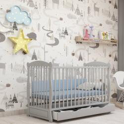 Kidizi Patut din lemn masiv cu sertar si capac 120x60 cm Kidizi Isla gri, reglabil pe 3 nivele, certificat EN71 (5949551903246)