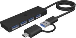 RaidSonic ICY BOX IB-HUB1424-C3 USB 3.2 Gen 1 (3.1 Gen 1) Type-A + Type-C 5000 Mbit/s Fekete (IB-HUB1424-C3) (IB-HUB1424-C3)