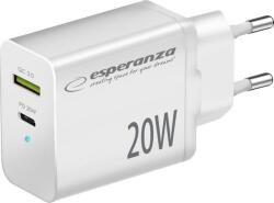 Esperanza Quick Power Charger USB-A / USB-C Hálózati töltő Adapter 20W - Fehér ( )