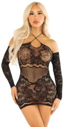 Leg Avenue Dresses Leg Avenue - Off-shoulder Long-sleeved Mesh Mini Dress Black