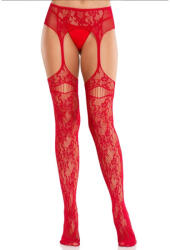 Leg Avenue - Lace Stockings With Garters Red