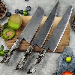 HARAHU Set de cuțite de bucătărie damasc KU-37428 - Negru / Aurie KP37428