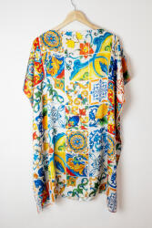 SHOPIKA Rochie de plaja tip poncho din matase cu imprimeu model marocan cu lamai in culori vibrante Talie unica