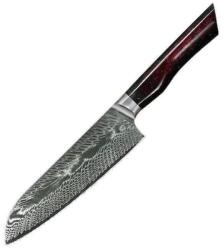  Damaskus konyhai kés Yoru - Santoku / Piros / Kék