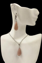  Fazettált csepp alakú barack holdkő fülbevaló és medál