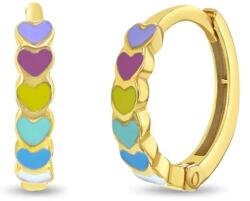 Bebe Gold Cercei din Aur 14K pentru Copii si Adolescente, model Cascada Inimioare cu Email Multicolor, inchidere tip Tortita