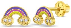 Bebe Gold Cercei din Aur 14K pentru Copii - Curcubeu Emailat cu Pietre CZ, inchidere cu Filet si Protectie
