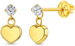 Bebe Gold Cercei din Aur 14K pentru Copii - Inimioara Dangle cu piatra CZ alba, inchidere cu Filet si Protectie