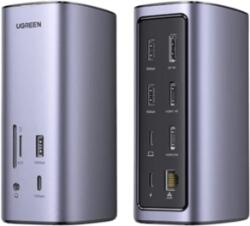 UGREEN - Dokkoló állomás 12 az 1-ben, Triple Display, 8K@30Hz, USB 3.1 HUB, Ethernet, HDMI 2.1, DP 1.2, 100W - Szürke - 90325 (90325)