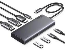UGREEN - Dokkoló állomás 8 az 1-ben, Dual Display, DP, HDMI, 4K@60Hz, USB 3.2 HUB, 100W, PD, 10Gbps - Szürke - 35625 (35625)