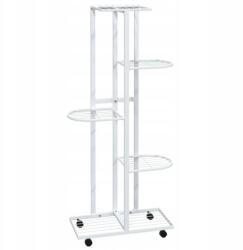 vidaXL Virágágyás 5 polccal és kerekekkel, 44x23x100 cm, fehér, vas (343118)