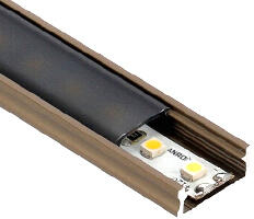 Lumines Type-D Barna - Alumínium U profil LED szalagos világításhoz 16x6 mm (Fekete PMMA búrával) (LUMINES-D2-I + LUMINESB-K2020-PMCZ PMMA)