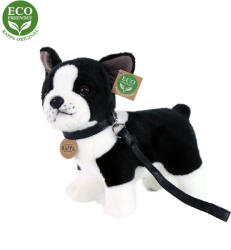 Rappa Bulldog francez de pluș cu lesă, în picioare, 23 cm, ECO-FRIENDLY