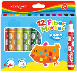 Keyroad Rostirón, filctoll készlet erős, vastag hegyű 12 db/bliszter Keyroad Jumbo Starter vegyes színek (KR971739) - nyomtass-olcson
