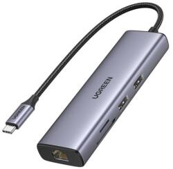 UGREEN Dokkoló állomás 6 az 1-ben, 4K60Hz, USB HUB, HDMI 2.0, Ethernet, 2x USB-A, USB-C, SD/TF, 100W, szürke 90568 (90568)