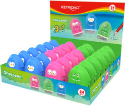 Keyroad Hegyező 1 lyukú radírral és porkefével 24 db/display Keyroad Rocky Docky vegyes színek (KR972128) - nyomtass-olcson