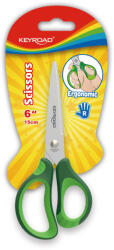 Keyroad Olló, 15 cm, hegyes, 1 db/bliszter, Keyroad Soft Grip, vegyes színek - nyomtass-olcson