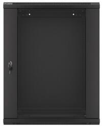 Lanberg WF01-6415-10B 19" 15U SZÉL: 600 MÉLY: 450 MAG: 774 lapraszerelt üvegajtós fekete fali rack szekrény (WF01-6415-10B) (WF01-6415-10B)