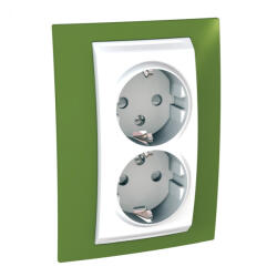 Schneider Electric Schneider Unica 2x2P+F csatlakozóaljzat (GYV) biztonsági zsalus, csavaros bekötés, 16A, fehér/pisztácia MGU63.067. 866 (MGU63.067.866)