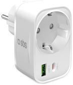 SBS Schuko 30W Többaljzatos töltő, fehér (TETRPLUG1USB1CPD20) (TETRPLUG1USB1CPD20)