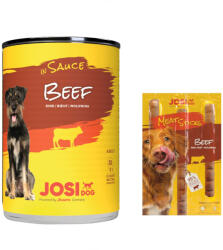 JosiDog 12x400g JosiDog marha szószban nedves kutyatáp+33g JosiDog Meat Sticks marha kutyasnack ingyen