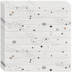 Macvi 200 darabos készlet Öntapadós 3D tapéta, kívülről puha hab, modern design, bármilyen térbe illeszkedik, vízálló, méret 70x77, Macvi®, fehér csillagok téglamintával