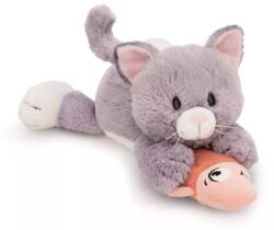 NICI Nici: Pisică gri de pluș și pește, culcată - 30 cm (62153)