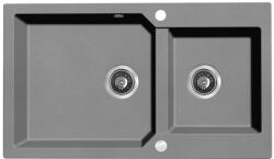 Laveo MILOS 2M 90 kétmedencés gránit szürke mosogató helytakarékos dugókiemelős szifonnal (SPM_5208) - watermarkt