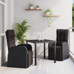 vidaXL 3 részes kerti étkező szett párnákkal fekete poly rattan (3379513)