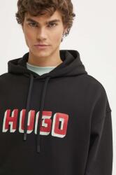 HUGO BOSS pamut melegítőfelső fekete, férfi, nyomott mintás, kapucnis, 50516655 - fekete XS