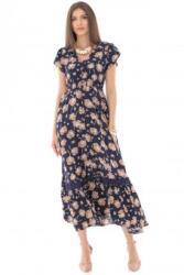RohBoutique Rochie maxi, ROH DR4313, bleumarin/orange, cu detalii din dantela