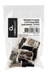 Gembird Moduláris 8P8C RJ45 csatlakozó CAT6 FTP LAN kábelhez árnyékolt aranyozott 10db/csomag Gembird (PLUG6SP/10)