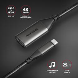 AXAGON USB-C / HDMI aktív átalakító adapter kábel 0.25m v2.0 4K 60Hz fonott fekete AXAGON (RVC-HI2M)