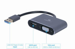 Gembird USB3 / HDMI+VGA adapter kábel 0.15m szürke 4K Gembird (A-USB3-HDMIVGA-01)
