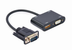Gembird VGA / HDMI+VGA+audio anya adapter kábel 0.15m fekete Gembird (A-VGA-HDMI-02)