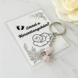 MyVanilla Ásvány Leszel a keresztanyukám? Ajándékkártya & Rózsakvarc Angyal Kulcstartó Csomag
