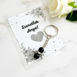 MyVanilla Ásvány Szeretlek Anya! Ajándékkártya & Ónix Angyal Kulcstartó Csomag