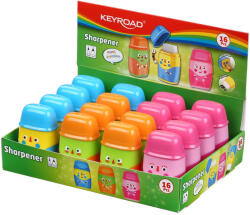 Keyroad Hegyező, 2 lyukú, radírral, 16 db/display, Keyroad 2in1, vegyes színek (KR972119) - iroda-ellatas