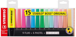 STABILO Szövegkiemelő készlet 2-5mm, vágott hegyű STABILO Boss original, 15 klf. szín (7015-01-5) - iroda-ellatas