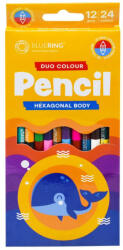 BLUERING Színes ceruza készlet, kétvégű duocolor 12/24 szín Bluering® 24 klf. szín, (JJ10121-24) - iroda-ellatas