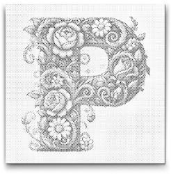 PontPöttyöző - P betű - Virágminta Méret: 50x50cm, Keretezés: Kerek keret, Szín: Fekete