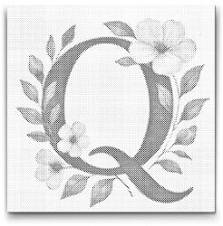  PontPöttyöző - Q betű - Virágminta Méret: 50x50cm, Keretezés: Kartonlemezen, Szín: Zöld