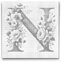  PontPöttyöző - N betű - Virágminta Méret: 50x50cm, Keretezés: Műanyagtáblával, Szín: Zöld