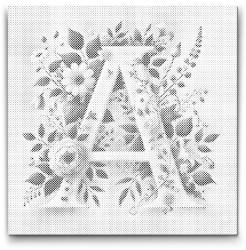  PontPöttyöző - A betű - Virágminta Méret: 50x50cm, Keretezés: Kartonlemezen, Szín: Fekete