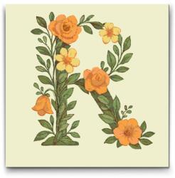  Festés számok szerint - R betű - Virágminta Méret: 50x50cm, Keretezés: Keret nélkül (csak a vászon)
